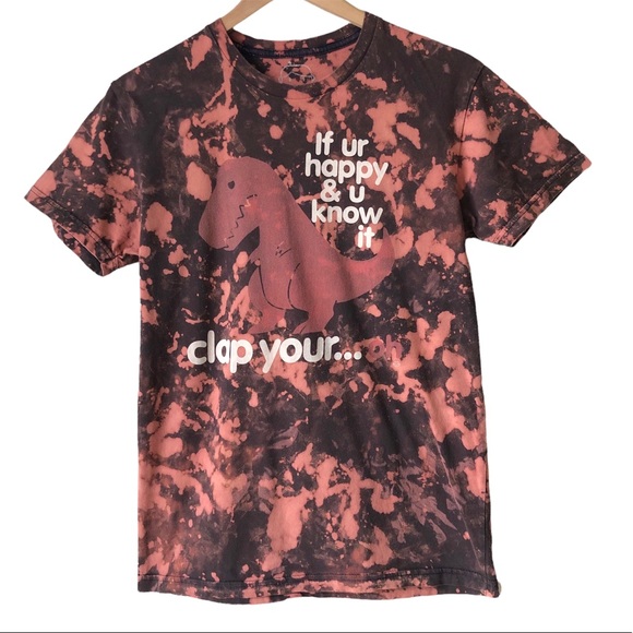 Upcycled bleach dye T-Rex tee shirt S Goodie Two Sleeves - Picture 1 of 4